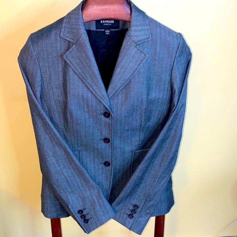 Express Three Button Grey Stretch Blazer Jacket. … - image 4